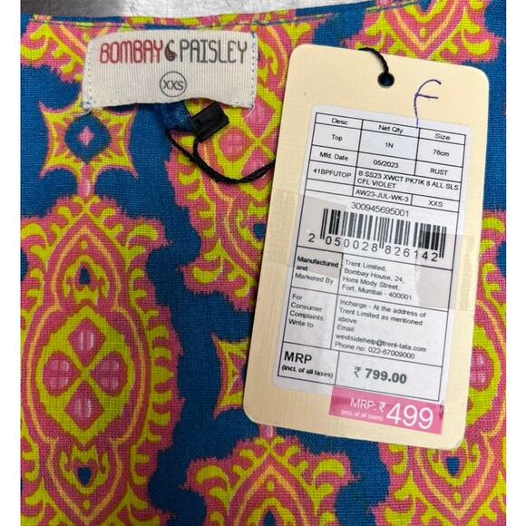Bombay Paisley Ikat Buttoned Vest Top Cotton Linen Size XXS Boho Festival India - Picture 4 of 9